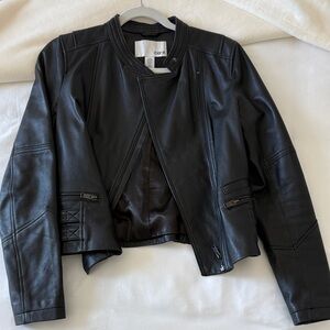 Bar III Black Faux Leather Asymmetrical Moto Jacket